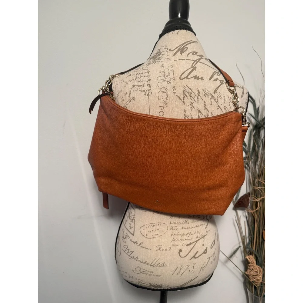 Kate Spade pebbled leather shoulder bag cognac brown gold hardware‎
